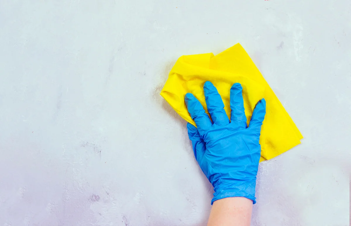 Cropped hand cleaning wall