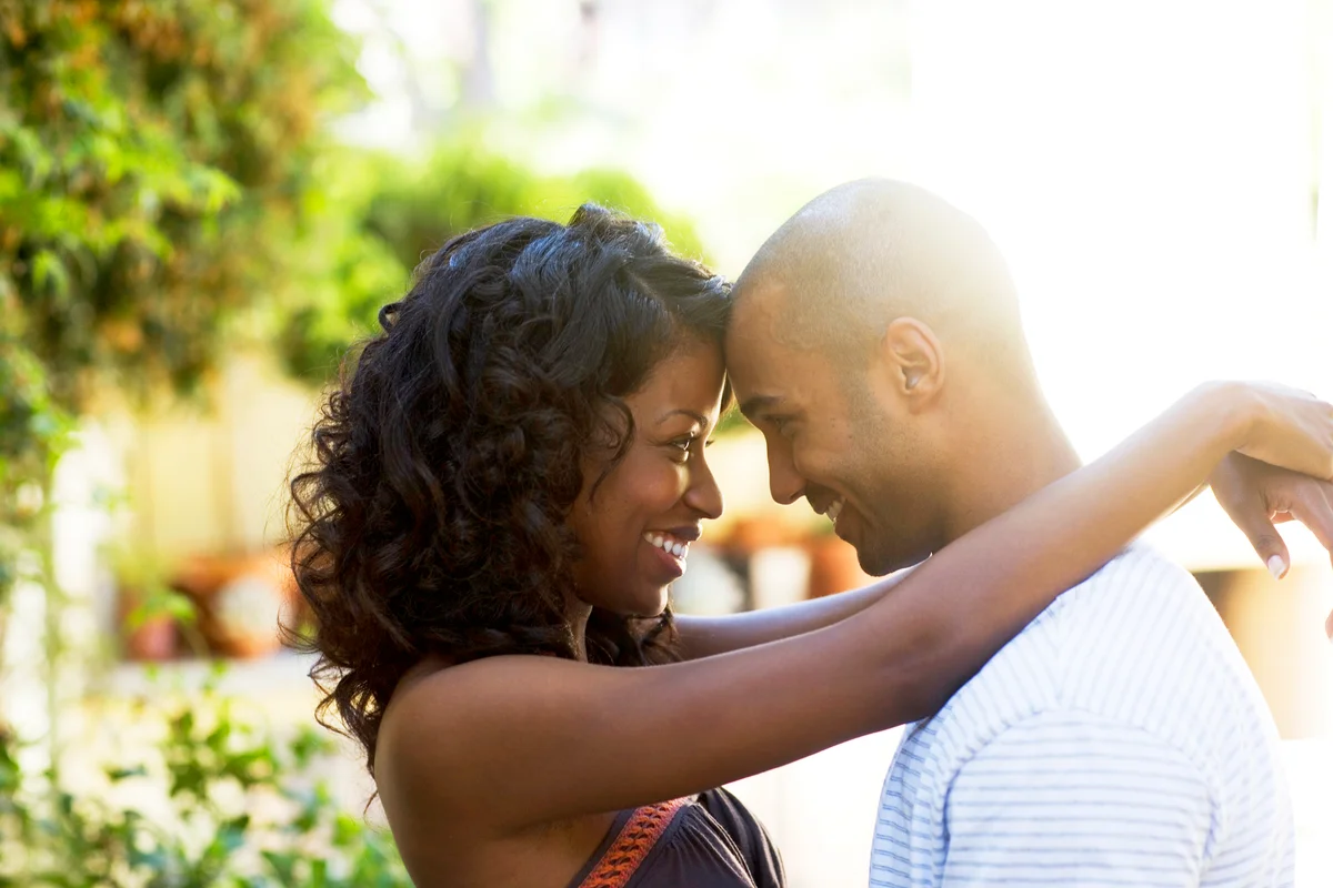 Couple embracing outdoors