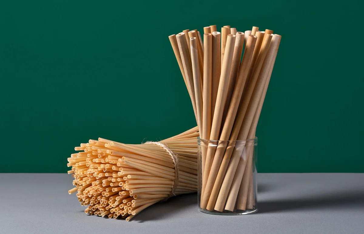 Biodegradable drinking straws made of wheat and bamboo