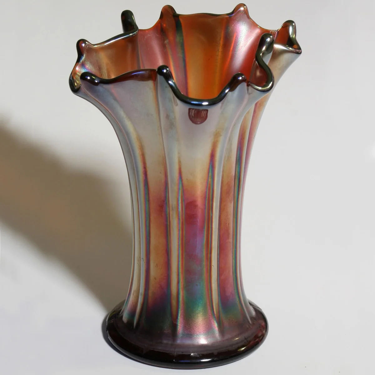 A carnival glass vase