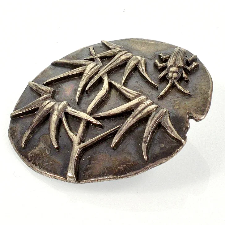Antique Victorian George W. Shiebler & Co Japanesque Sterling Beetle Bug Insect Button C. 1880-1890 Signed