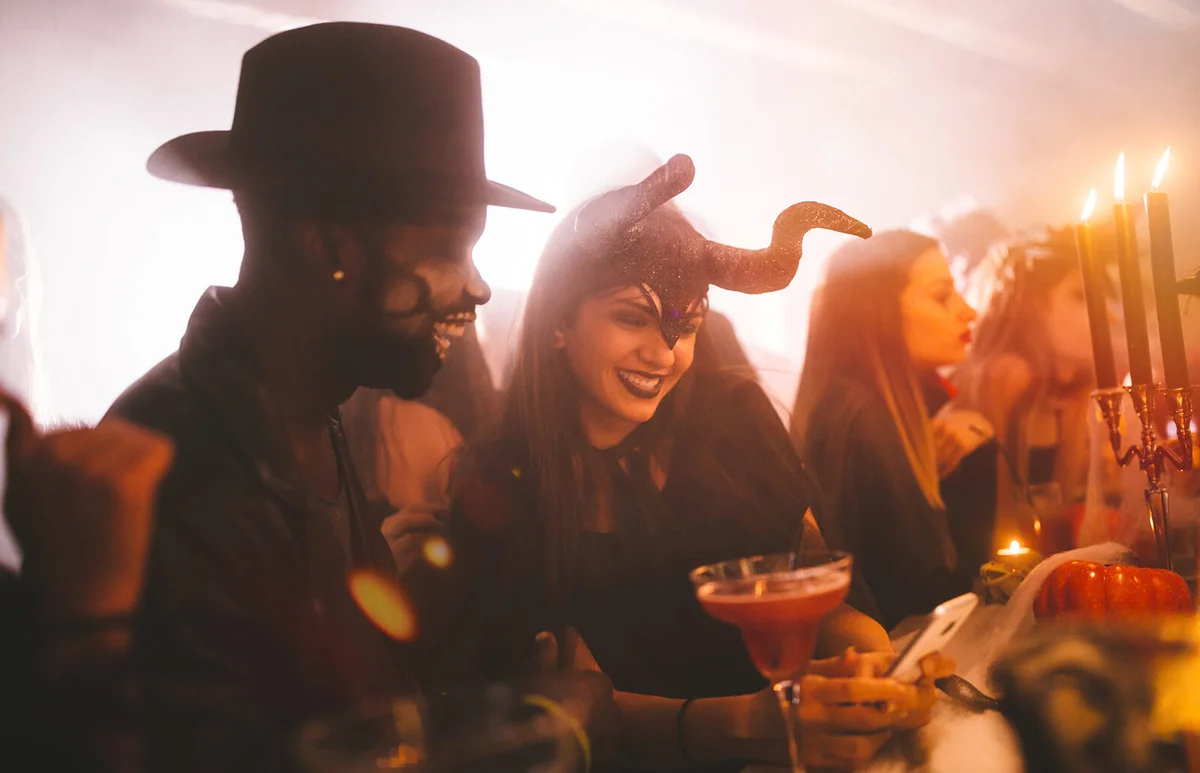 Couple at a Halloween costume party
