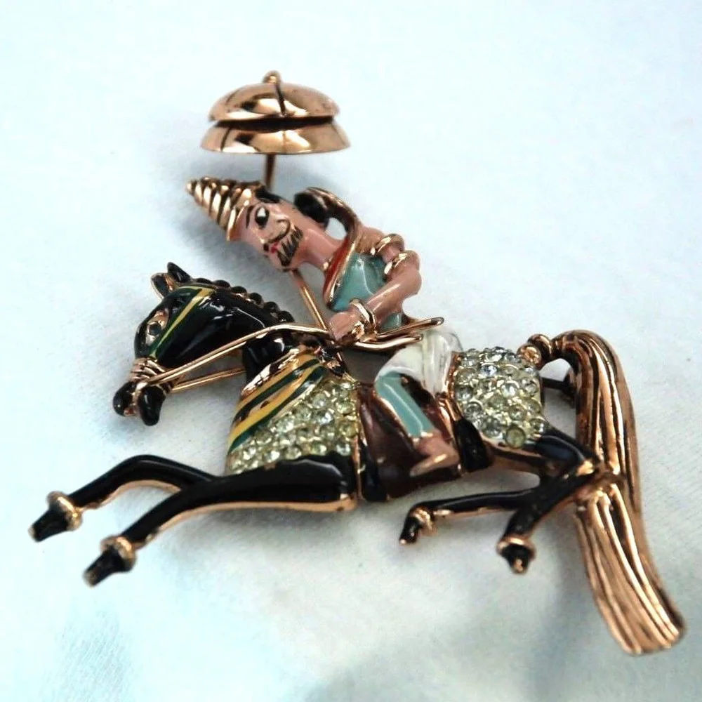 1944 Coro Craft Sterling Persian HORSE MAN Pin~BOOK PIECE~Katz Mongolian Brooch