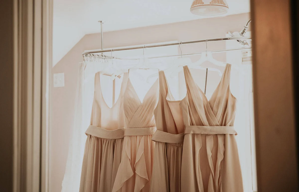 Bridesmaids' dresses on a steamy shower