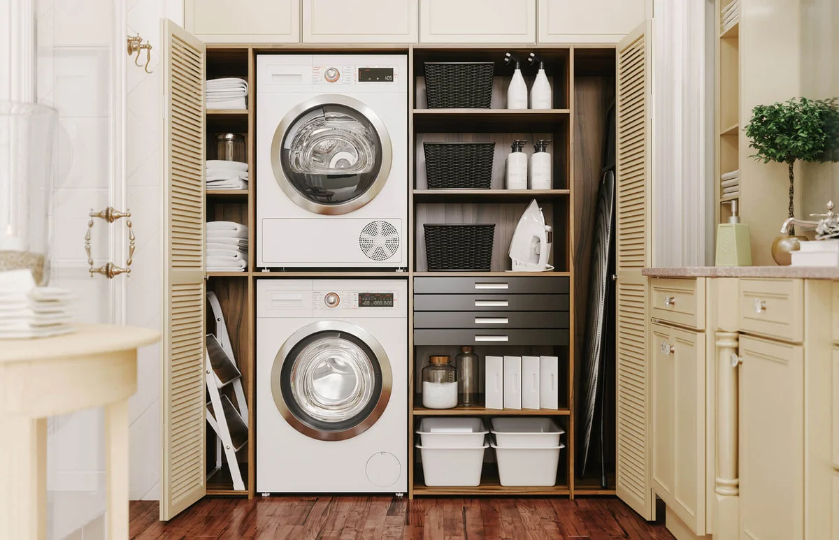 Washing machine and dryer in a luxury bathroom