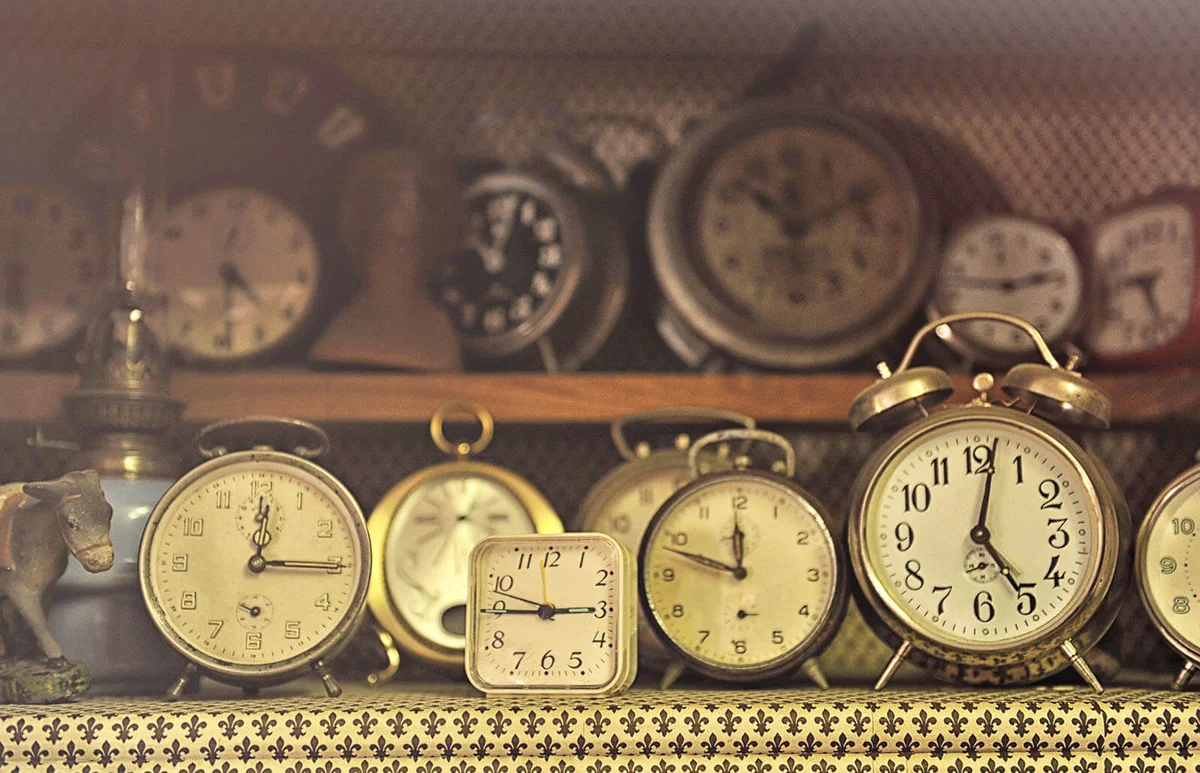 collection of old vintage alarm clocks