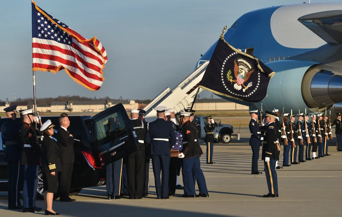 George HW Bush state funeral arrival of Air Force One
