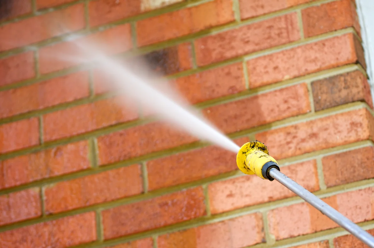 power washing exterior brick wall