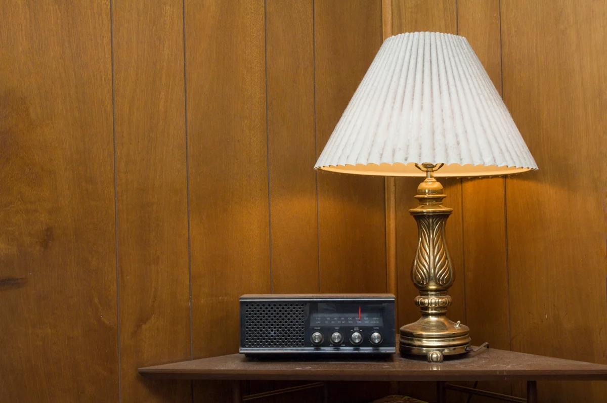 pleated lamp shade in corner