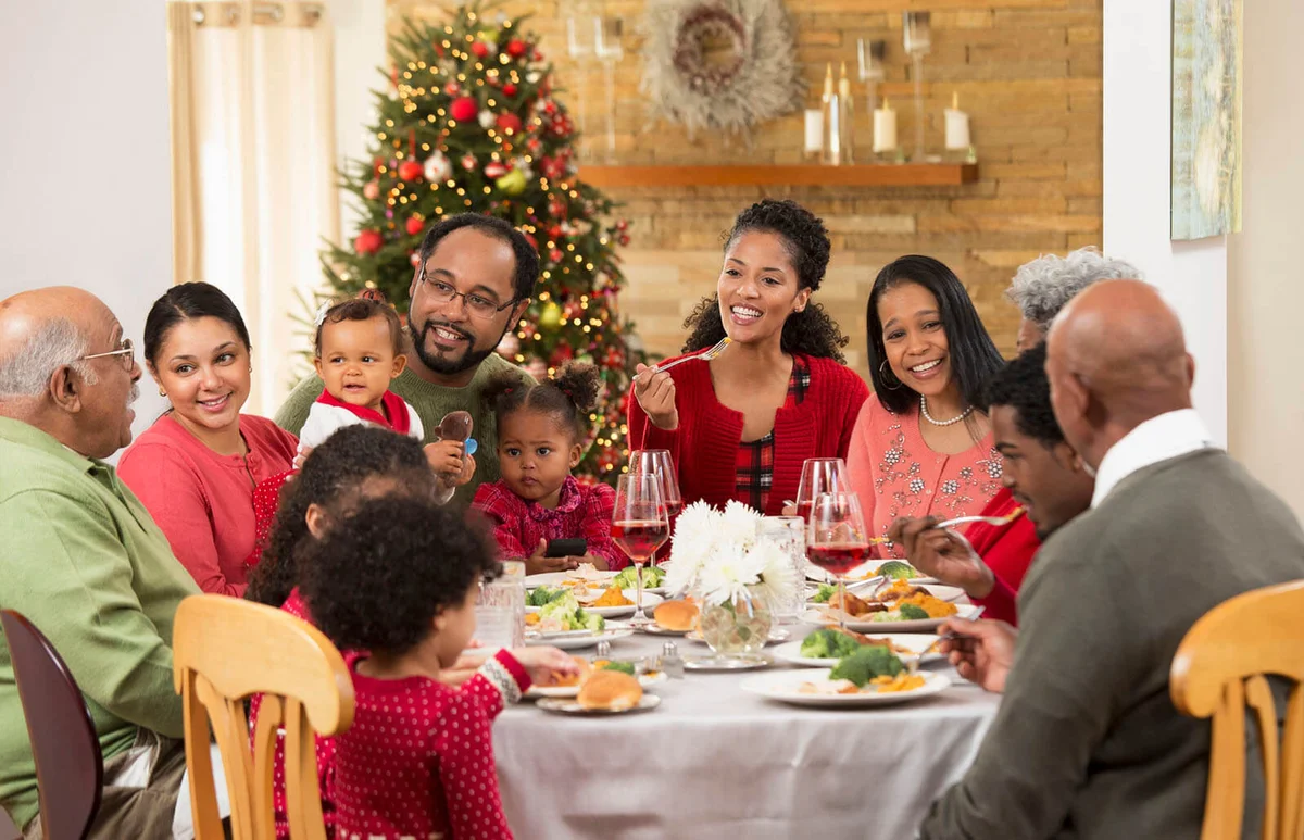 Family eating Christmas dinner
