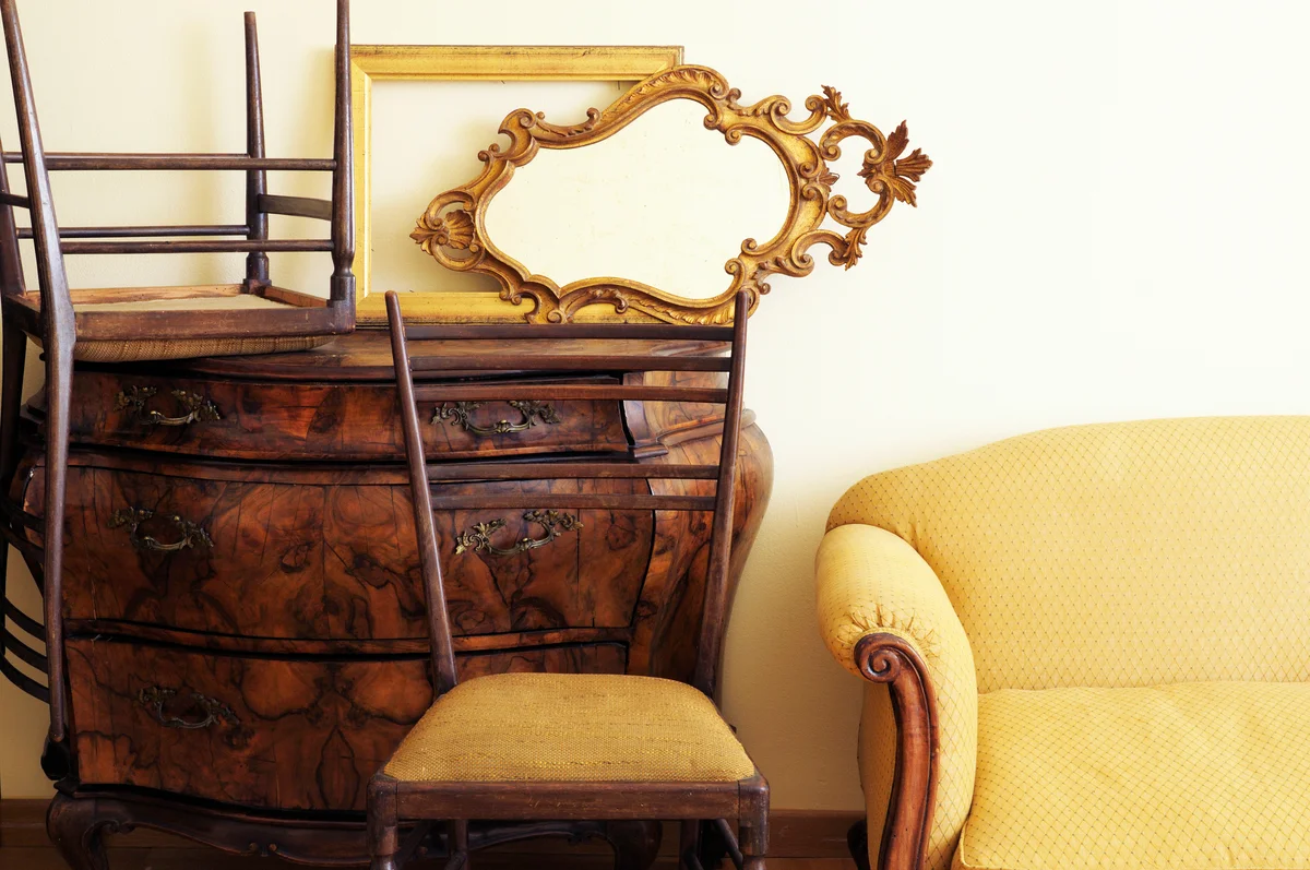 Vintage Furniture inside Antique Shop and ladder back chairs