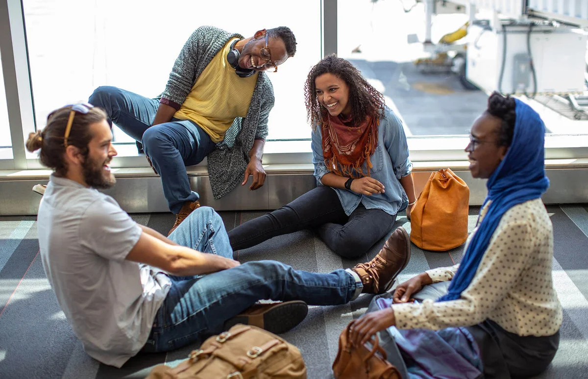 Diverse group of Hipster friends talk