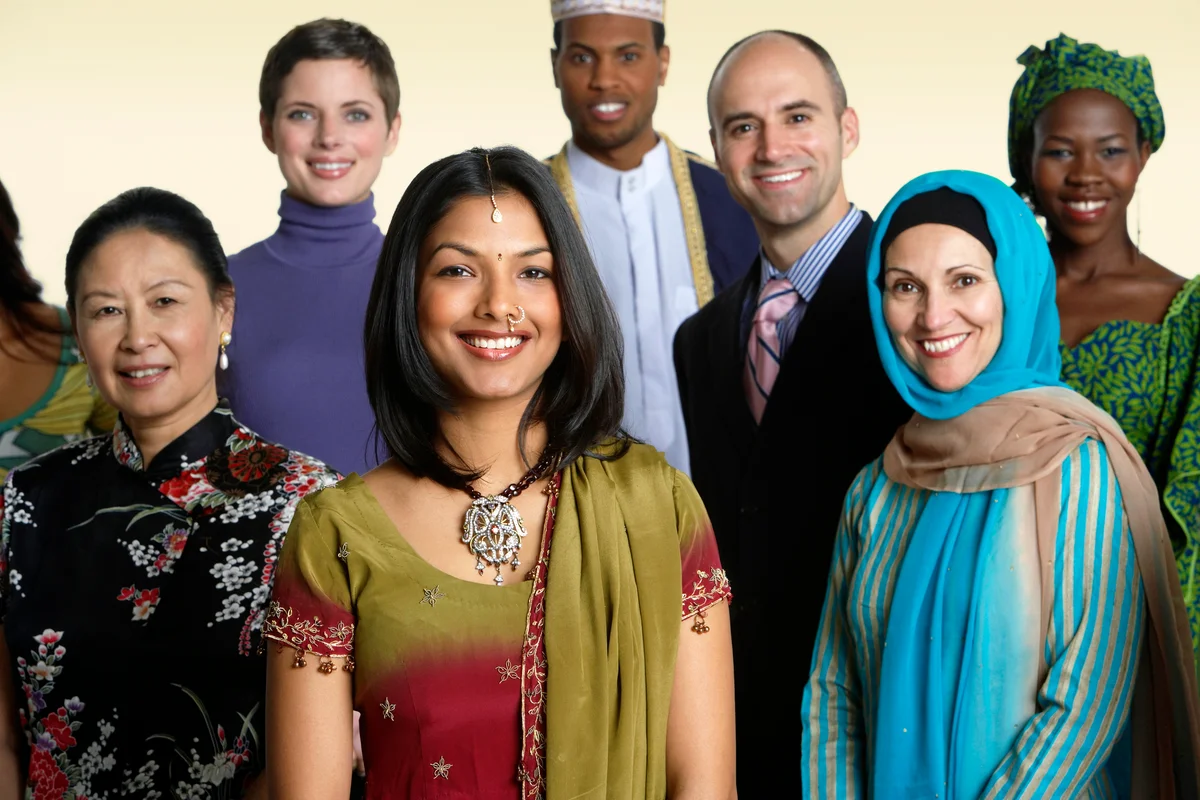 Multi-ethnic people in traditional dress