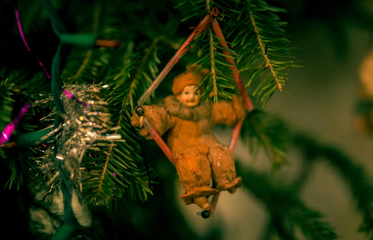 Christmas tree decorated with vintage Soviet era ornaments