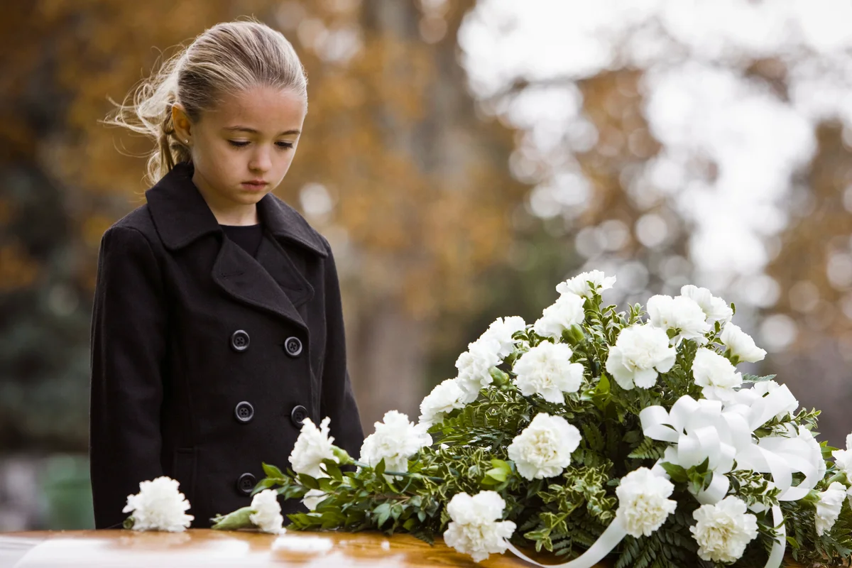 Sad girl at a funeral