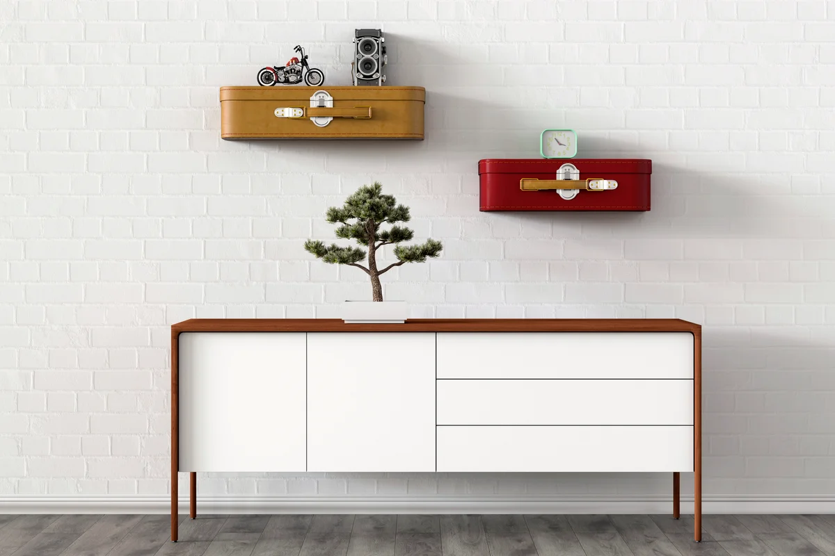 Old suitcases as shelves