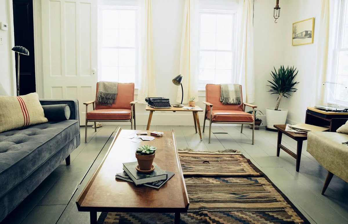 Wide angle view of stylish living room