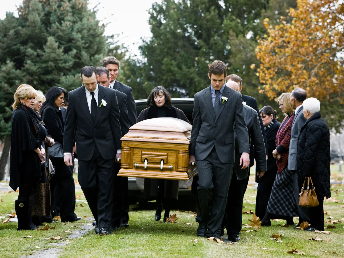 People attending a funeral dressed in black