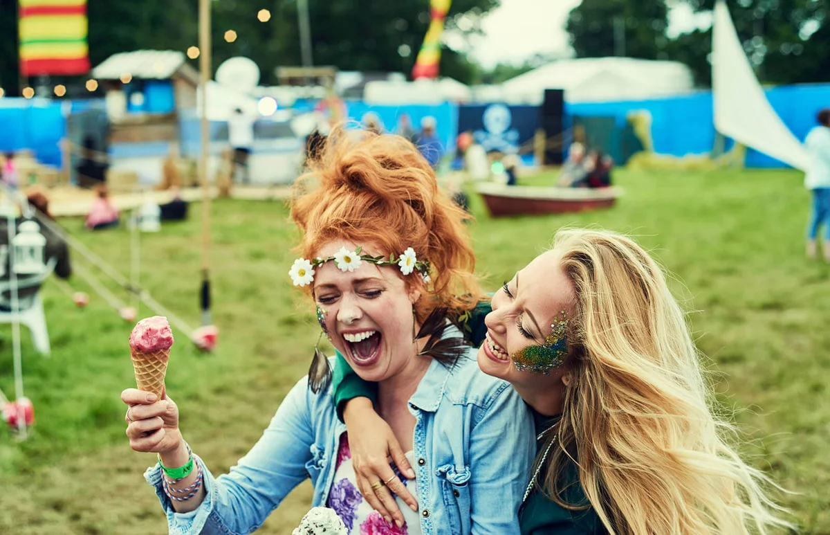 friends having fun at a music festival