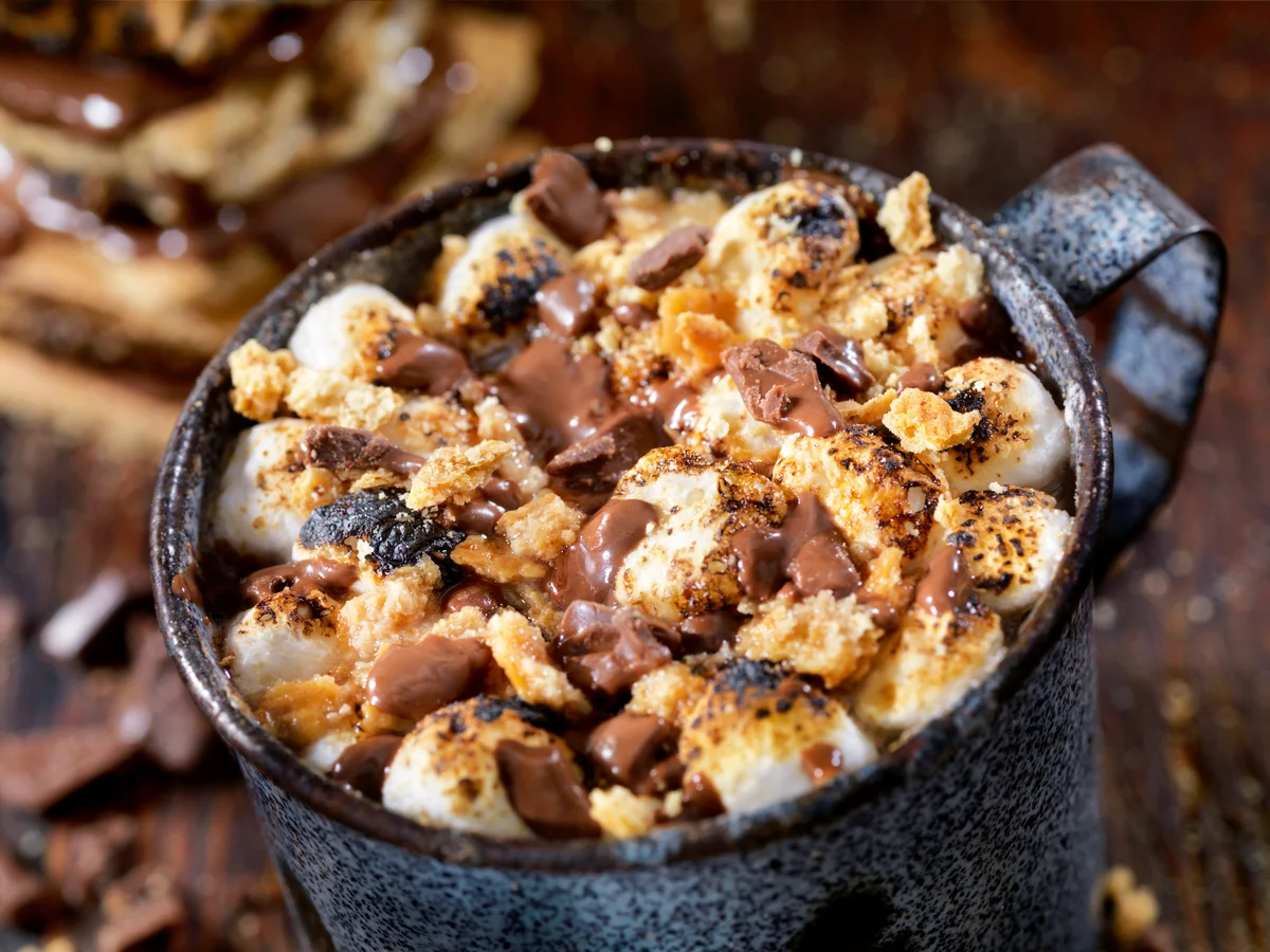 Smores Hot Chocolate with Toasted Mini Marshmallows
