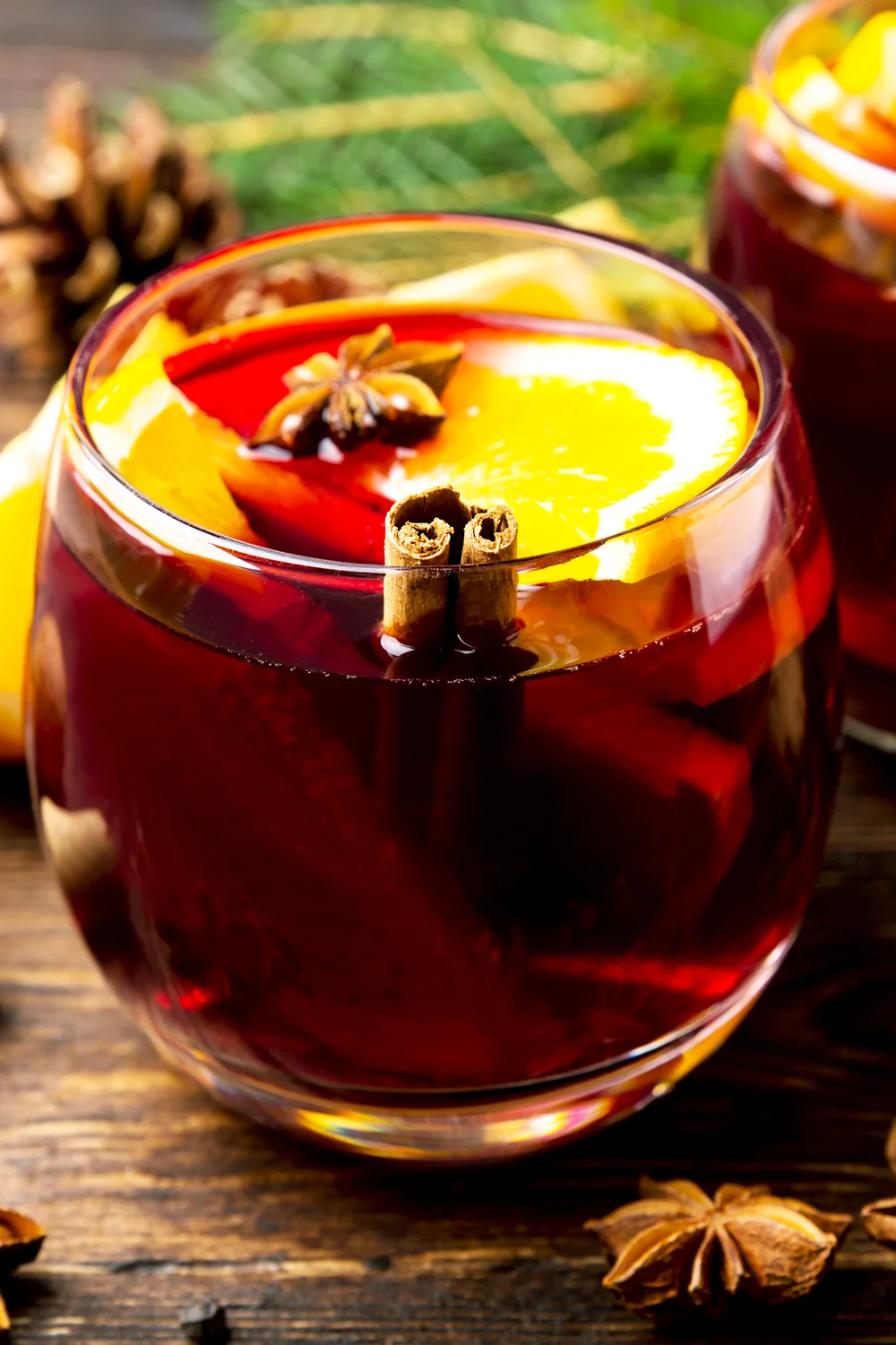 Two glasses with hot mulled wine
