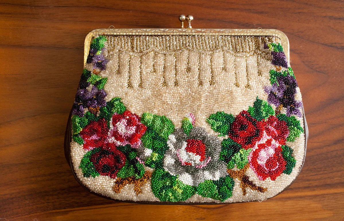 vintage pearl studded handbag