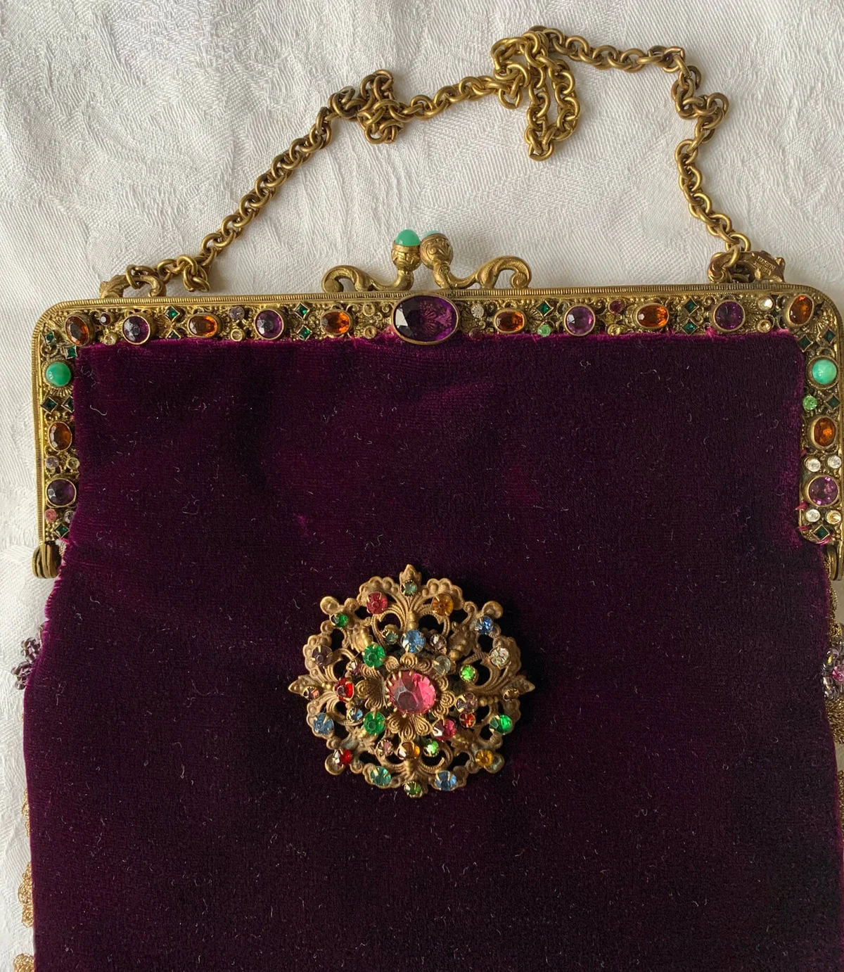 Vintage Wine Velvet Bag with Jeweled Handle