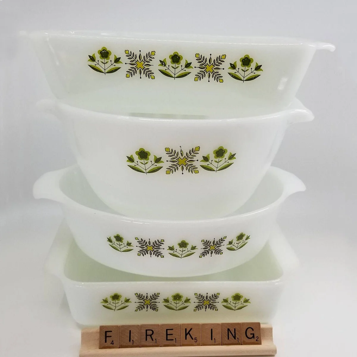 Vintage 1967 FIRE KING Green Meadow Dishes