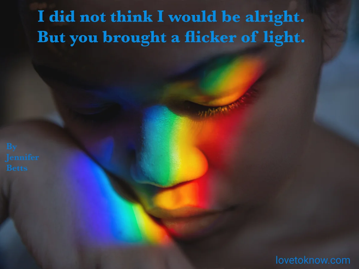 Rainbow flicker reflected on a face and rainbow baby poem