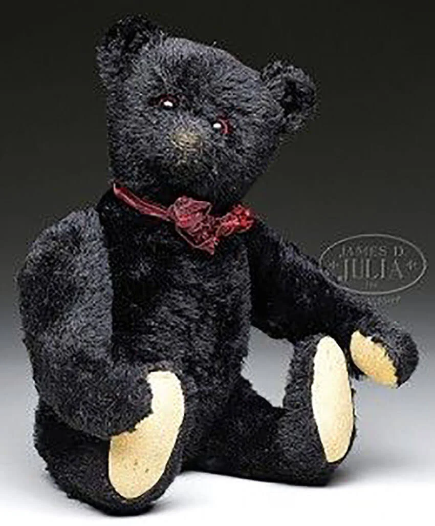 COLLECTIBLE BLACK STEIFF TITANIC MOURNING BEAR WITH BUTTON