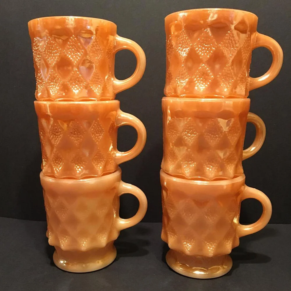 Anchor Hocking Fire King Kimberly Peach Lustre coffee mug Excellent condition, choose quantity, 1960's