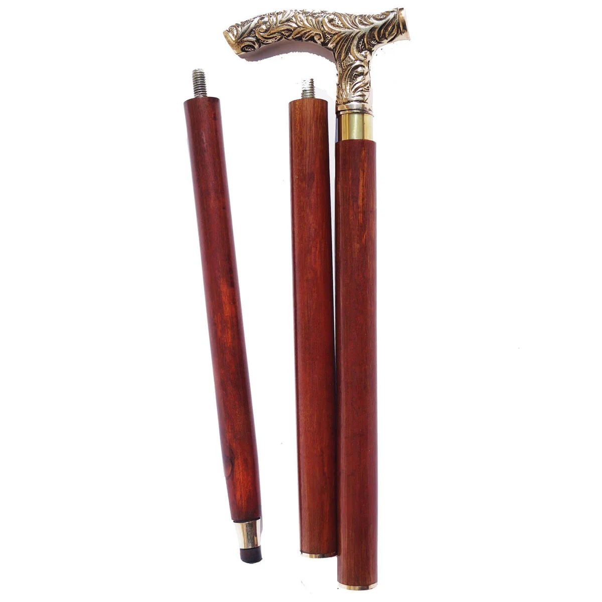 Foldable and portable antique walking-stick with metal handle