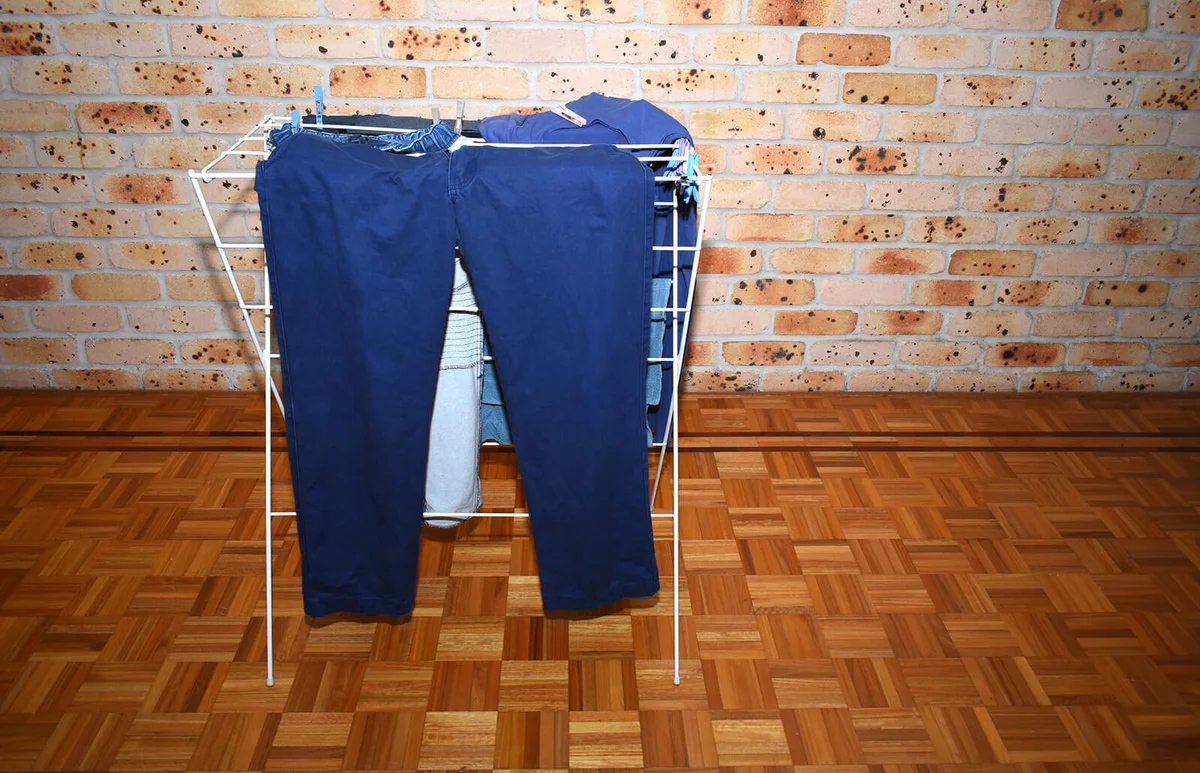 Clothes on a drying rack