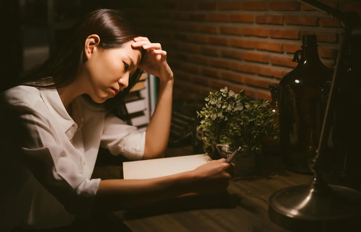 stressed by the study reading in the night
