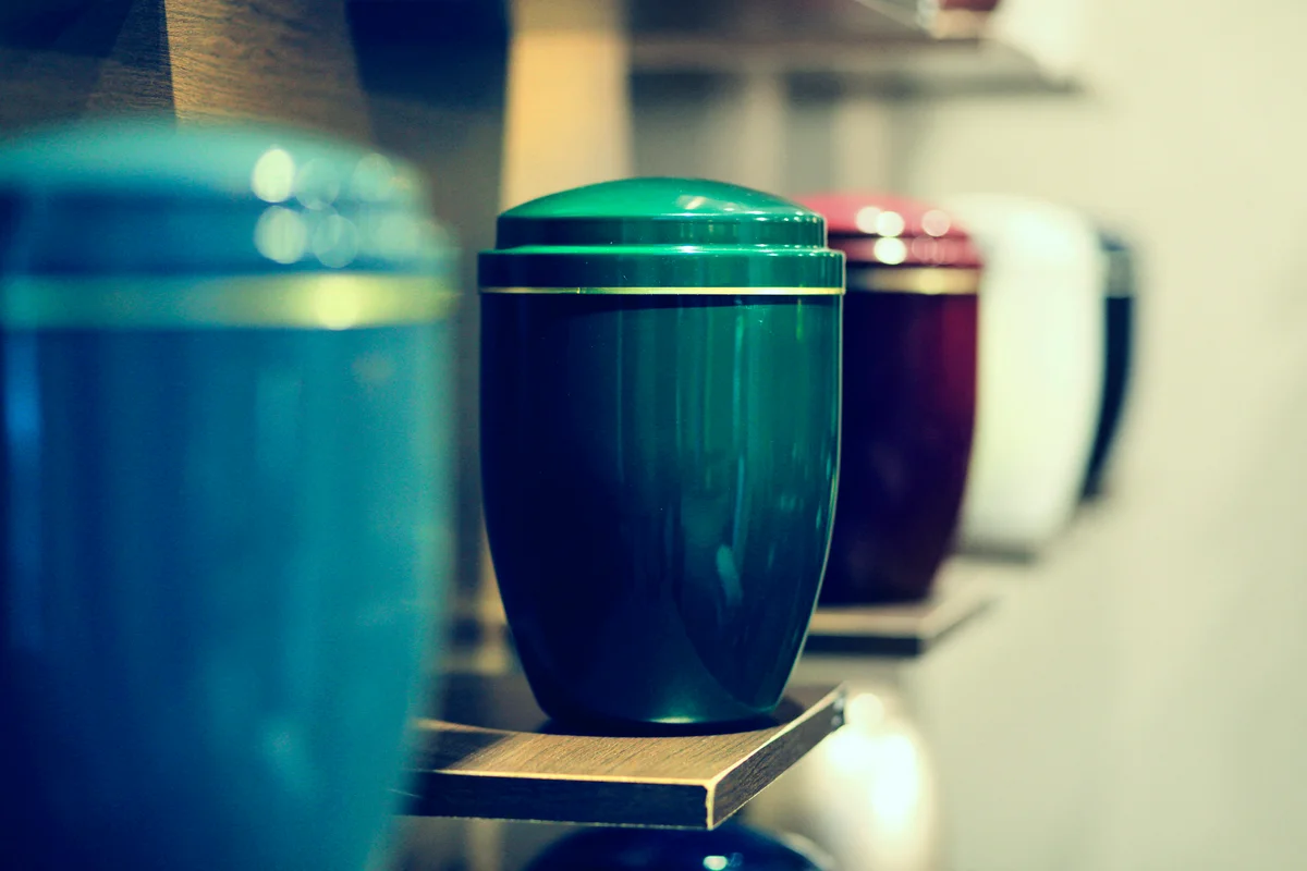 Funeral urns aligned