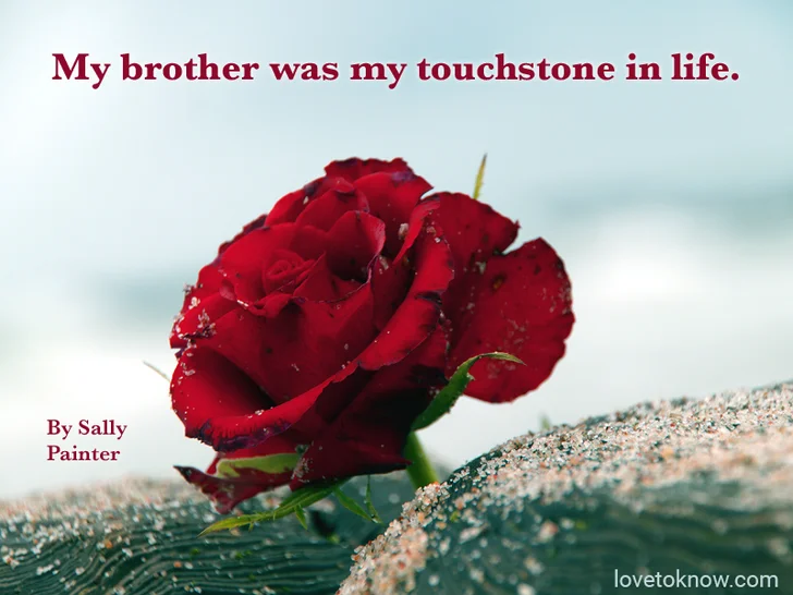 Rose and stones in a beach and quote about death of a brother