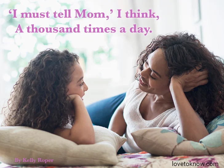 Mother with daughter talking on bed and Mother's day poem