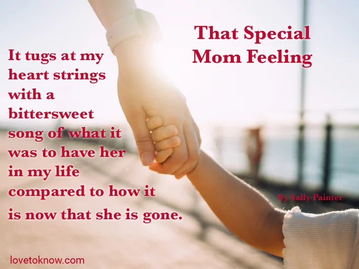 Mom holding kid's hand and a celebration of life quote