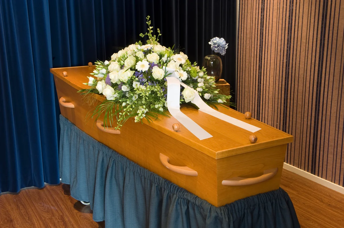 Cloth covered funeral bier