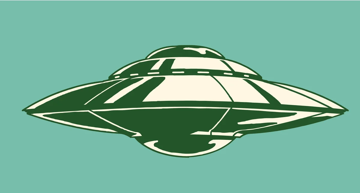 Spaceship illustration on teal background