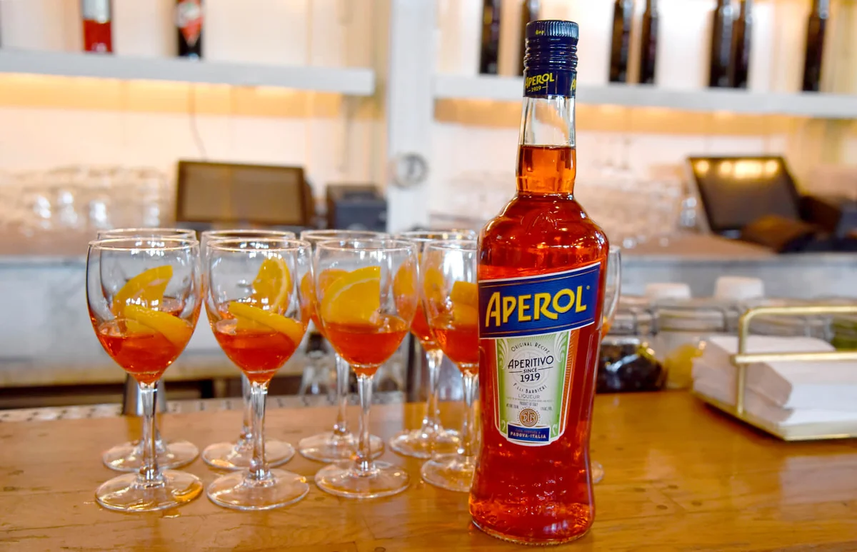 A view of Aperol drinks on display during Aperitivo