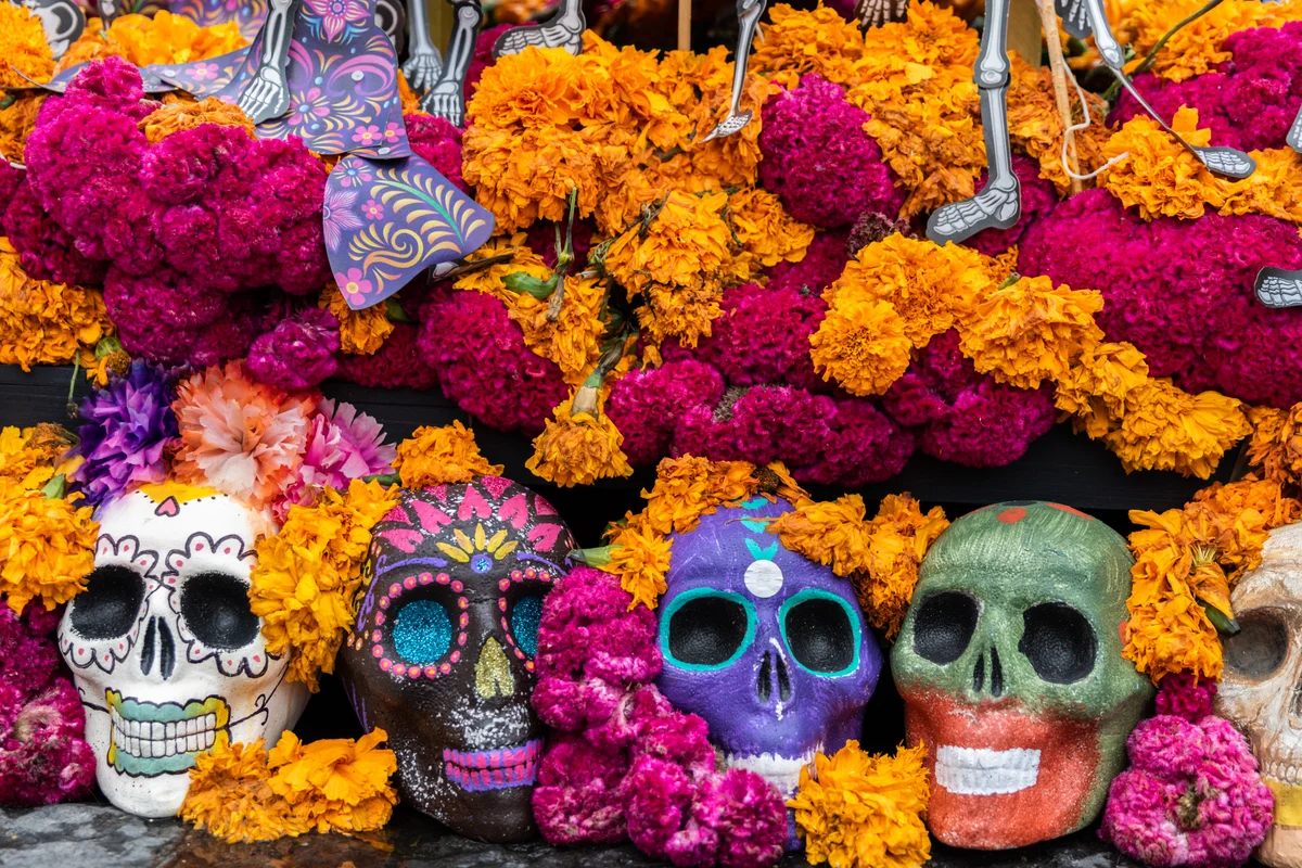 Orange and purple colors of Day of the Dead celebration