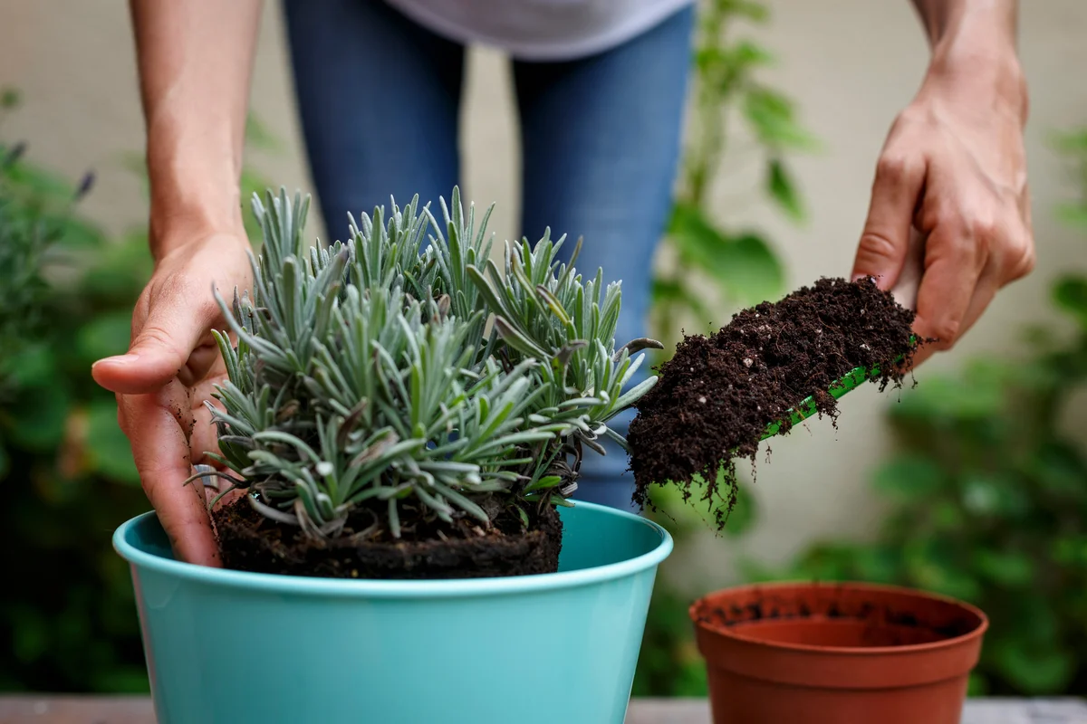 Putting soil around plant