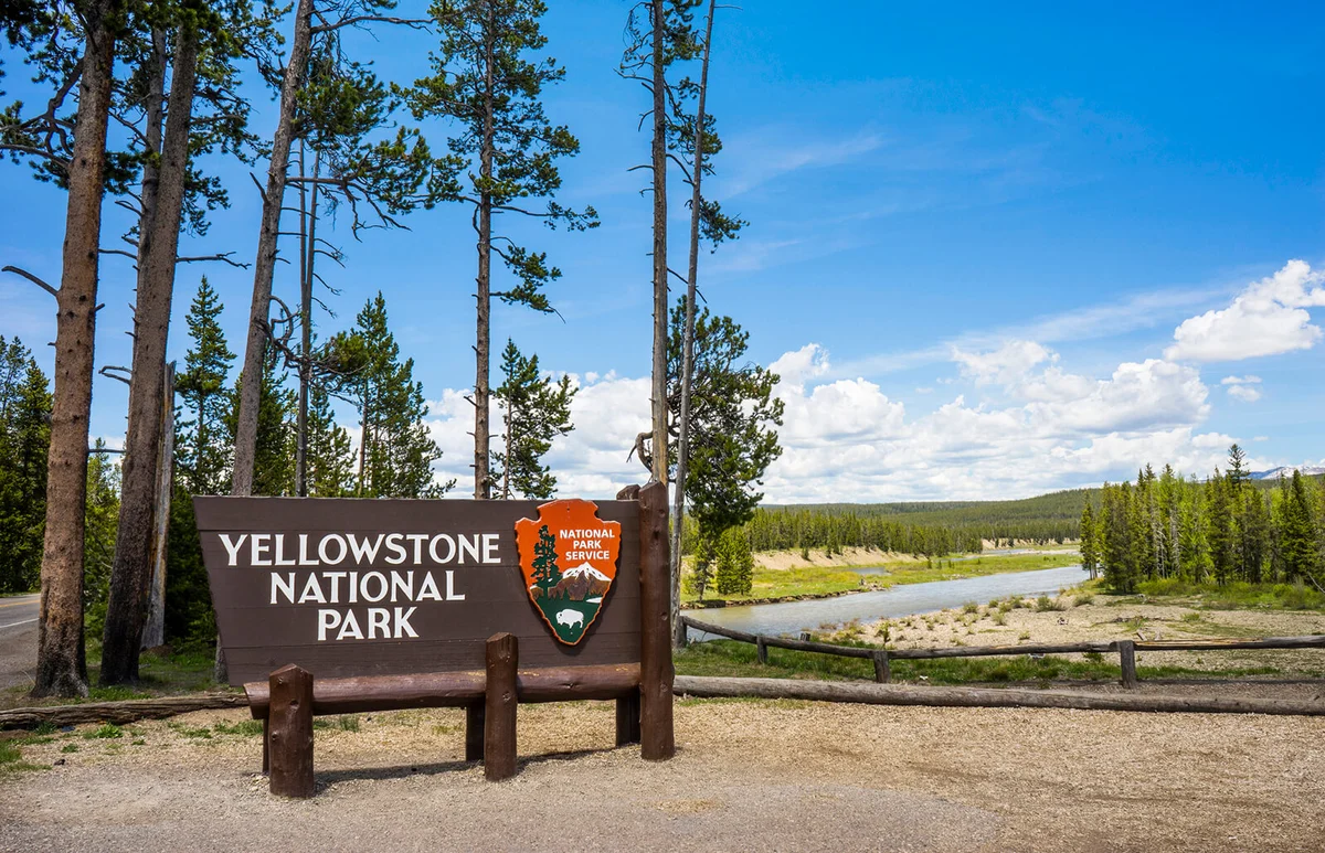 Sign for Yellowstone National Park at the South Entrance