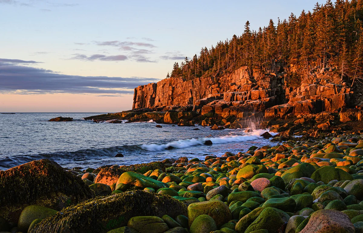 Otter Cliff at sunrise in Acadia National Park, USA
