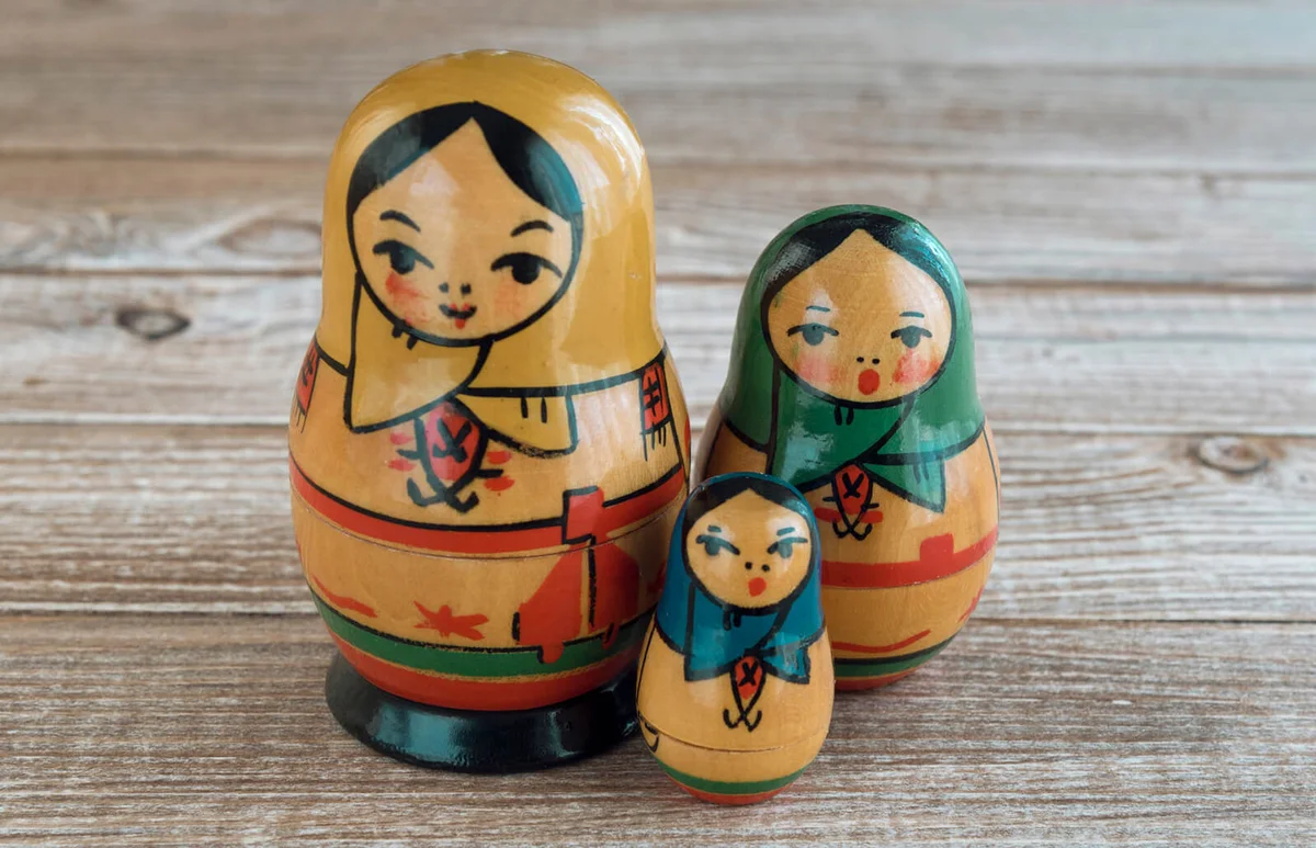 Russian nesting dolls representing a family