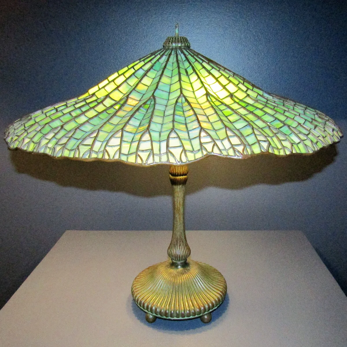 Tiffany glass lampshade on display at the BYU Museum of Art.