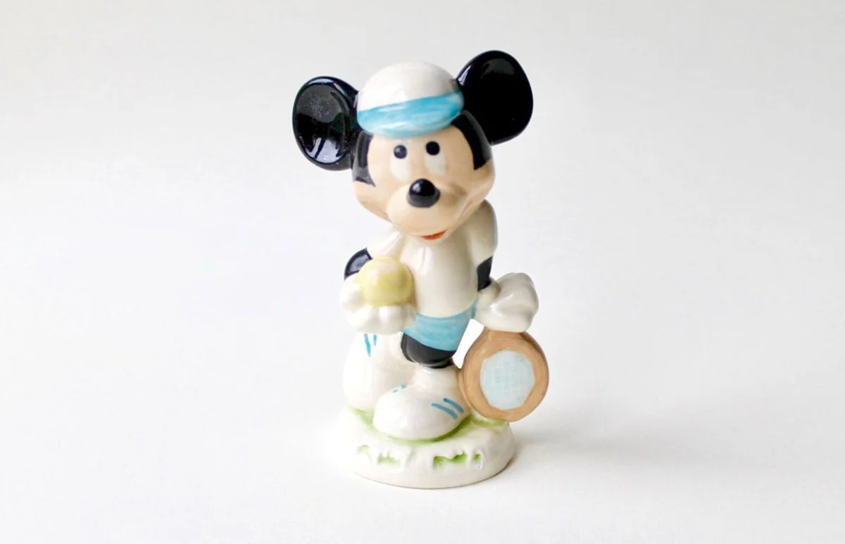 Vintage, Walt Disney Mickey Mouse Goebel figurine. Mickey Mouse tennis figurines. Rare Mickey Mouse Goebel West German figurine.