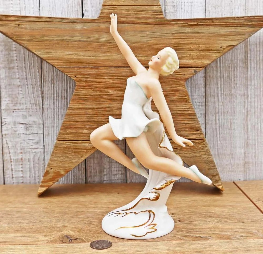 Schaubach Kunst Girl Jumping Figurine Schau 46 - Made in Rödental, Germany by Goebel ca. 1956 - 7.5 Inch - Full Bee Mark Signed to Base