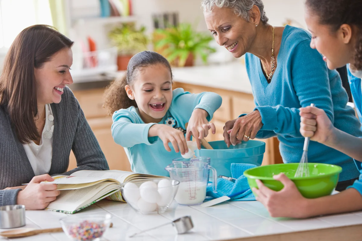 Family spends time together making cookies